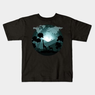 World Wildlife with Map Kids T-Shirt